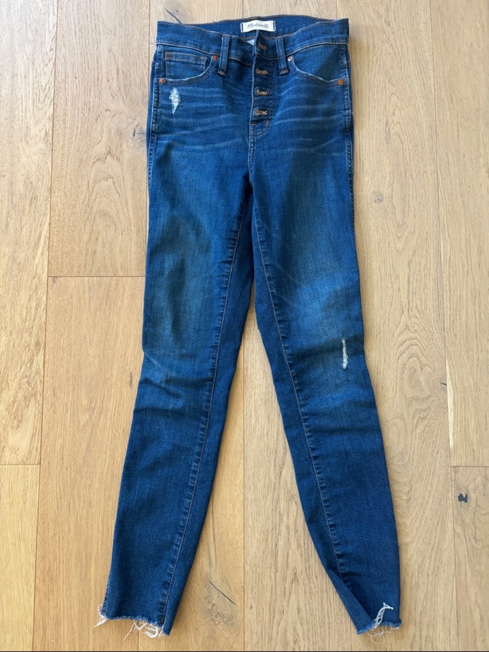 Madewell Dark Blue High-Rise Skinny Jeans with Button Fly